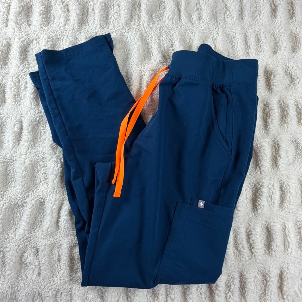 FIGS HW Yola High Waisted Cargo Scrub Pants Navy Blue Orange Drawstring Medium